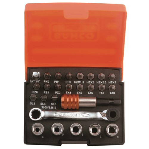 BAHCO Bit-/doppenset m. ratel 26-delig DISP