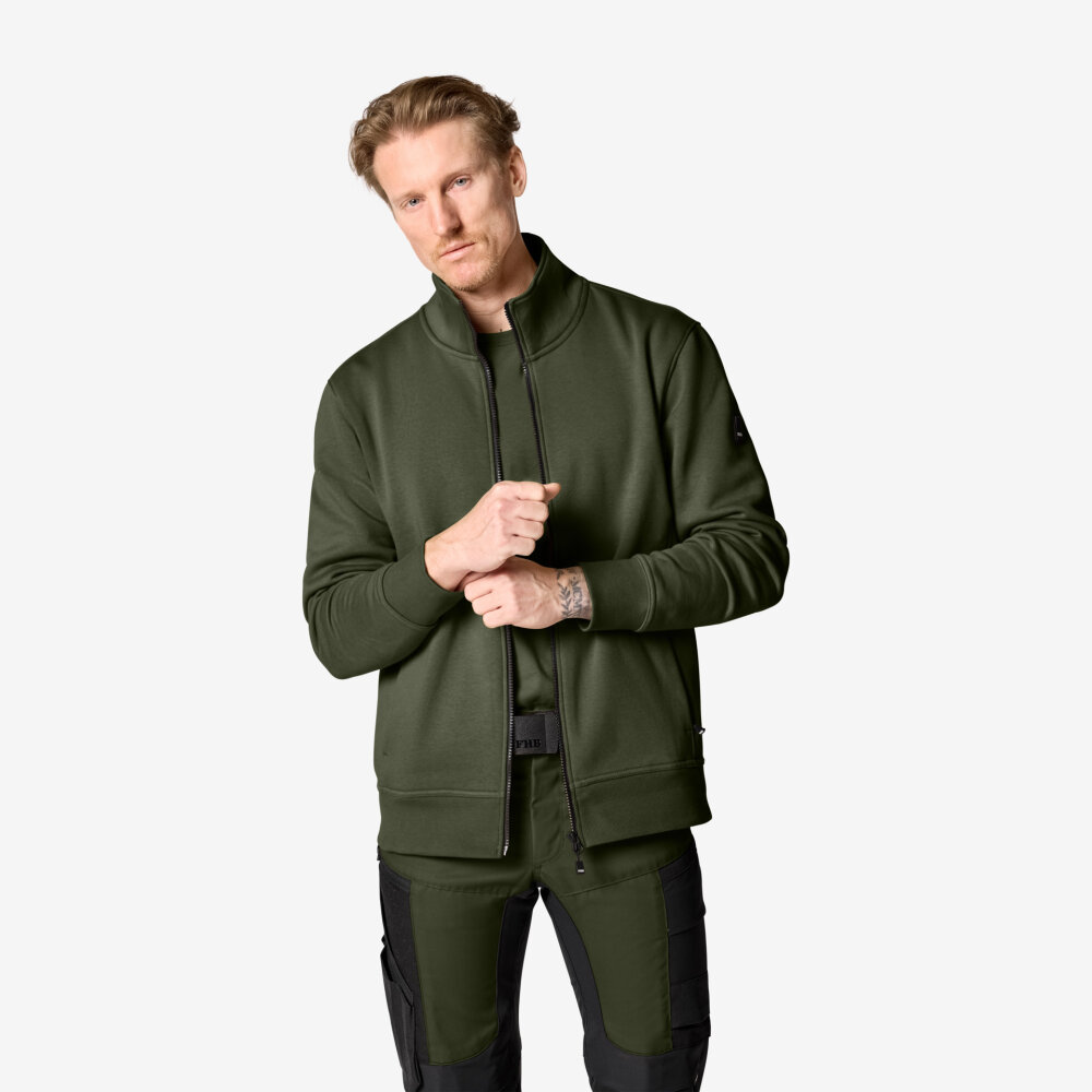FHB EUGEN Sweatjack zip olijfgroen S
