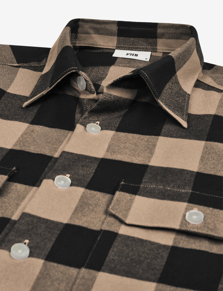 FHB HORST Overhemd beige/zwart 2XL